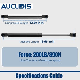 20 inch 200lb/890N Gas Strut Shock Spring Lift Support for Heavy Duty RV Murphy Bed Truck Trailer Cap Tonneau Cover Floor Hatch Trap Door, Support Weight 170-220 LB, Set of 2 by AUCLIDIS
