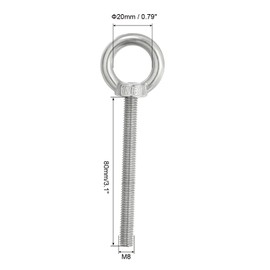 PATIKIL M8 x 80mm Lifting Shoulder Eye Bolts Set of 3 with 304 Stainless Steel Lifting Rings Screw Eye Bolts with Nuts and Washers for Hanging Hammocks and Articles