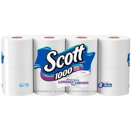 Scott Regular Roll Toilet Tissue, 1 Ply, White, 8 Rolls