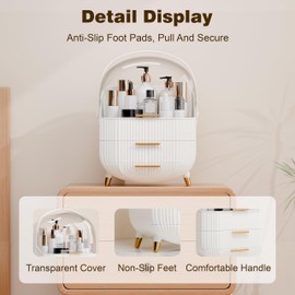 lurcns Makeup Organizers and Storage, Make up Organizer for Vanity Cosmetics Skincare Organizers With Lid and Drawers Display Cases for Countertop（White）