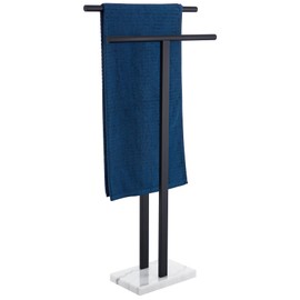 KOKOSIRI Free Standing Towel Racks Matte Black 2-Tier Towel Holder for Bathroom Floor Stand with Heavy Marble Base Thicken Steady Design Stainless Steel THS0005-BK