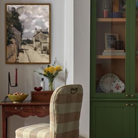 crmotu Framed Canvas Wall Art, Country Street Landscape Art Prints, Old Architecture Vintage Decor Pictures, Retro Scenery Wall Paintings for Living Room Bedroom Kitchen Rustic Farmhouse Decor 16x24in