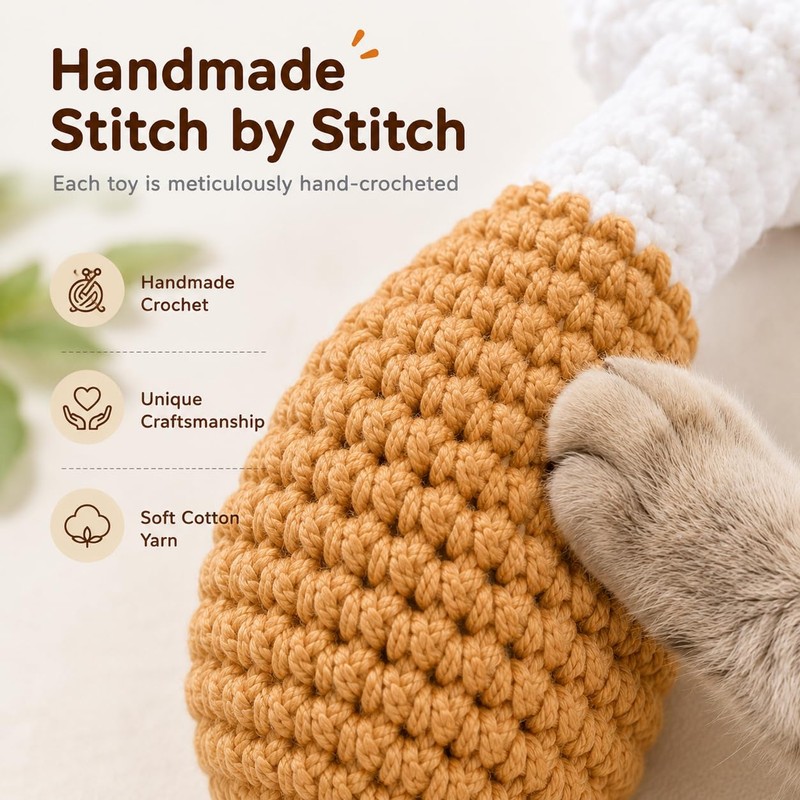 Zasle Handmade Crochet Cat Toy, Catnip & Crinkle Drumstick, 2