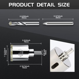 1-15/32inch | 37mm Diamond Hole Saw with Center Drill bit and Diamond-Coated Center Drill bit for Ceramic Glass Marble Fiberglass Granite and Porcelain Tiles by CENYB