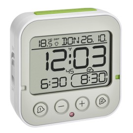TFA Dostmann Wireless Bingo 2.0, Digital Alarm Clock with Temperature Display, 2 Alarm Times, White, (L) 95 x (W) 41 x (H) 96 mm