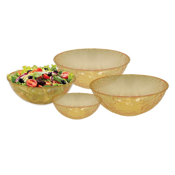 4-Piece Hammered Nesting Bowl Set with Lids, Reusable Plastic Serving
