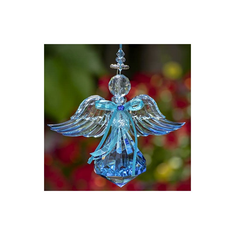 Crystal Quality Acrylic Angel Ornament (Diamond Shape Base, Blue)