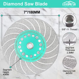 LEKOMESH 7 Inch Tile Saw Blade - 7"/180mm Diamond Grinding Wheel for Cutting Grinding Marble Granite Concrete Porcelain Ceramic Tile,5/8"-11 Thread