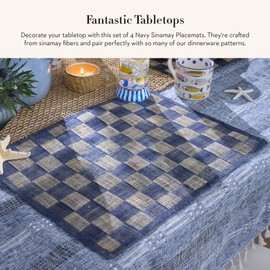 MACKENZIE-CHILDS Set of 4 Sinamay Placemats, Durable Woven Table Mats, Navy
