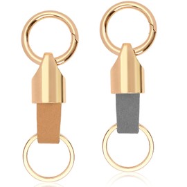Dexspoeny 2Pcs Car KeyChain with 2 Rings, Leather Key & Zinc Alloy Chain Fob Holder, Keys Fob Accessory for Car and House, Keys Buckle Rings Clip for Men Woman (Gray+Light Brown)