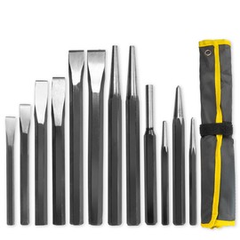 XtremepowerUS 12PCS Punch & Chisel Set Tapered Center Chisel Punch Mechanics Pin with Pouch