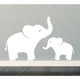 Mom and Baby Elephant Talking - Vinyl 5" wide (color: WHITE) decal laptop tablet skateboard car windows sticker