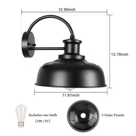 Rosient Solar Barn Light Outdoor, Farmhouse Dusk to Dawn Sensor Wall Sconce, 12 Inch Rustic Solar Powered Exterior Light Fixture for Porch, Garage, Patio