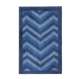 Clara Clark Bathroom Rugs, Shaggy Plush Bath Mat, Ultra Soft Bathroom Mat, Non Slip Backing Rubber, Chevron Design Bath Rugs, 20 x 32, Blue