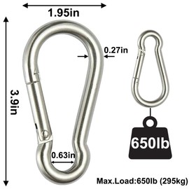 Rtudan 4 Inch Spring Snap Hook Carabiner - 304 Stainless Steel Snap Hook Heavy Duty Carabiner Clip