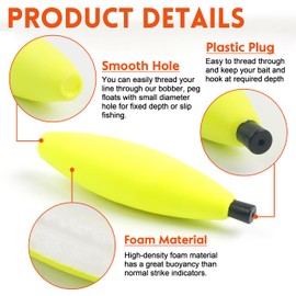 AGOOL Peg Floats Fishing Bobbers, Catfish Floats Foam Cigar Fishing Float Bobbers Catfish Rig Slip Bobbers Fishing Cork Bobbers with Pipe Plug for Catfish Santee Rig Freshwater Saltwater Fishing