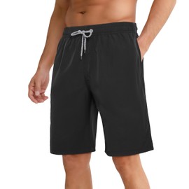 zeetoo Men's Swim Trunks Quick Dry 9" Inseam Board Shorts Mesh Lining Swimwear Bathing Suits Beach Shorts Black XL