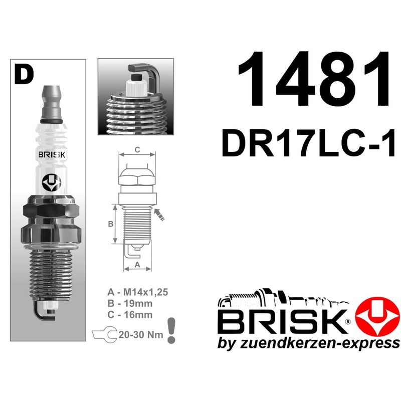 BRISK Super DR17LC-1 1481 Spark Plugs (Pack of 4)