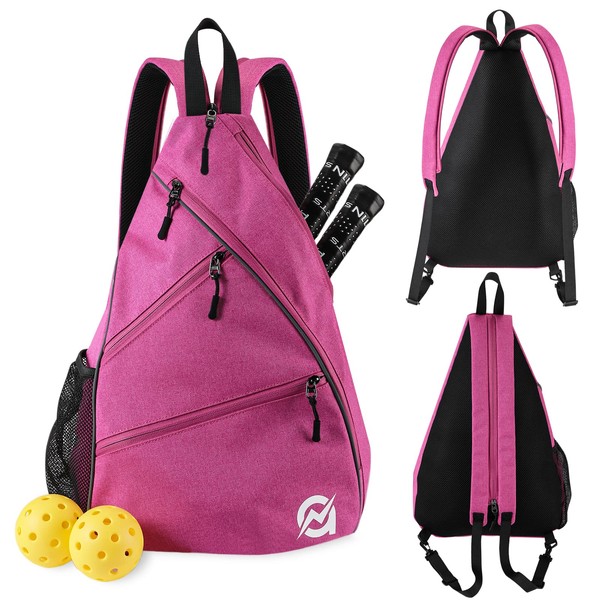 A11N Pickleball Bag, Reversible Crossbody Sling Bag/Backpack for Women Men, Fushia