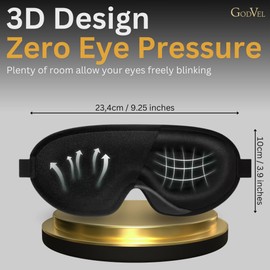 GodVel Sleep Eye Mask for Women Men, Best 3D Sleep Mask and Blindfold, Concave Molded Night Sleep Mask, Soft and Comfortable Cover, Block Out Light, Travel Essentials, Yoga, Nap, Black.