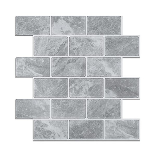 Lagute 5-Sheet Peel and Stick Tile Backsplash, Marble Grey Subway