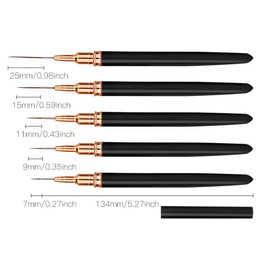 JRYXDS Nagelkunstpinsel, 5 Stück Nagelkunst Liner Pinsel,Nagel Art Liner Pinsel, Professional Nailart Pinsel Fineliner,Für Diy Nail Art Salon Design (Schwarz,7/9/11/15/25Mm)