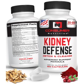 Consumer Nutrition Kidney Support Supplement - Kidney Defense Kidney Detox & Cleanse - with Cranberry Extract, Astragalus Root, & More for Urinary Tract, Kidney and Bladder Support 60 Capsules
