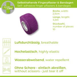 LisaCare Pflasterverband, Wundpflaster, Kinderpflaster, Pflaster auf Rolle, elastisch & ohne Kleber, 2,5cm breit (10er Packung, Lila)