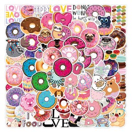Donuts Stickers 100pcs, Cute Sweet Food Doughnut Decals for Kids Teens Teacher Party Favors Reward for Water Bottles Luggage Computer Scrapbook Skateboard Guitar Greetings Cards DIY Decorations