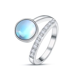 praymos Moonstone Ring for Women 925 Sterling Silver Rainbow Moonstone Adjustable Rings Cubic Zirconia Jewellery Birthday
