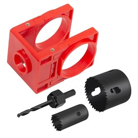 1 Set Door Lock Installation Kit - Carbon Steel Door Drill Kit, Door Saw Kit with Guide Template | Door Knob Saw Set, Wood Door Installation Tool, Door Lock Installation Tools (Red)