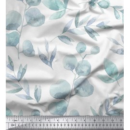 Soimoi White Heavy Canvas Fabric Flower Leaves Printed Craft Fabric by The metre 58 Inch Wide