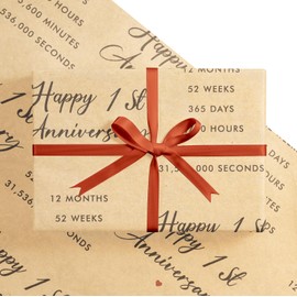 RUSPEPA Wrapping Paper Roll for Paper Wedding - 17 Inches x 16.4 Feet - Happy 1st Anniversary Pattern on Durable Kraft Paper for 1st Anniversary and Special Occasions