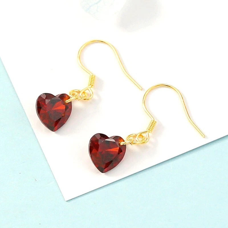 Magicbax 18K Gold Love Red Heart Cubic Zirconia Dangle Drop