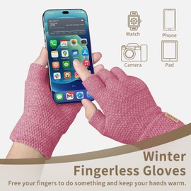 SUTIYO Fingerless Gloves Winter Gloves for Men and Women Warm Half Finger Gloves Knitted Soft Lining for Driving Writing (Rose)