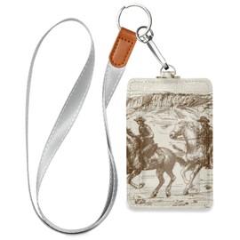xigua ID Badge Holder with Removable Lanyard PU Leather Cards Holder for Office Men Women, Western Desert Cowboy