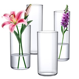 Amazing Abby - Viola Alta - Acrylic Cylinder Vases (4-Piece Set), Plastic Cylindrical Flower Vases for Wedding Centerpieces, Home Decorations, Office Ornaments, Shatter-Proof, 10" + 12" (H)