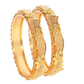 Bodha Traditional Indian Gold Plated Crystal Kundan Traditional Kada Bangle Set for Women (Set of 2 Bangles) (SJ_3365_2.4)