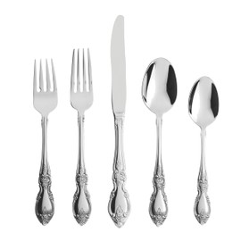 Oneida Silverware Set For 4, Louisiana 20-Piece Fine Flatware Set, Service For 4, 18/8 Stainless Steel, Silver, Mirror Finish, Knives Spoons and Forks, Dishwasher Safe, Tableware (Silver, 20 Pieces)