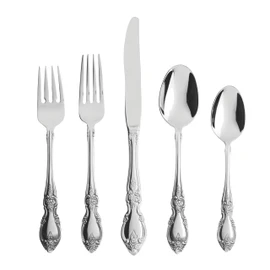Oneida Silverware Set For 4, Louisiana 20-Piece Fine Flatware Set, Service For 4, 18/8 Stainless Steel, Silver, Mirror Finish, Knives Spoons and Forks, Dishwasher Safe, Tableware (Silver, 20 Pieces)