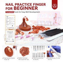 Saviland Acrylic Nail Practice Fingers: Adjustable Nail Practice Hand Fake Mannequin Training Finger Replaceable Nail Tips Nail Art Brush Complete Tool Kit Beginner Home DIY