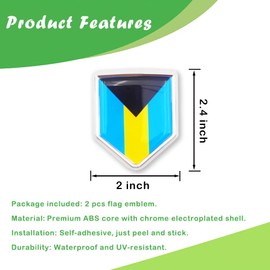 Newperlite Bahamas Flag Decal Sticker Car Emblem Bahamian Flag Car Decoration Accessories Chrome Shield for Truck Vehicles Cars, 2 Pack