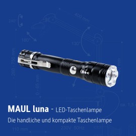 Maul Luna LED Torch - Robust and Outdoor LED Torch with Metal Retaining Clip - Long Light Time and Splash Protection (IPX4) - Black
