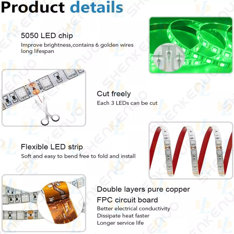 SHENKENUO Green 5M LED Boat Lights Kit Waterproof Pod Bright