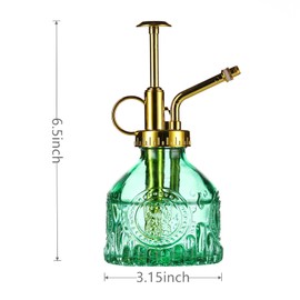 Aebor Glass Plant Mister Spray Bottle, 6.5" Green Glass Water Spray Bottle with Gold Top Pump Small Watering Can, Small Plant Sprayer Mister for Indoor Outdoor House, Green+Gold (Green+Gold D)