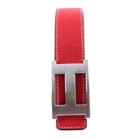 Dinamit Jeans Unisex Genuine Leather Casual Dress Belt with Buckle and Reversible Strap - Red Strap, Silver Buckle