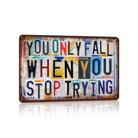 JBYMsign Vintage Wall Decor Inspirational Quotes Metal Sign Tin Signs Poster - You Only Fail When You Stop Trying