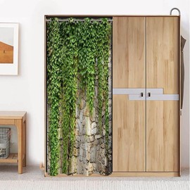 Green Ivy Leaf Door Curtains for Doorway Privacy Leaves Plants Rustic Stone Wall Spring Scenery Nature Room Darkening Thermal Insulated Blackout Curtains for Doors 42x80 Inch,1 Panel