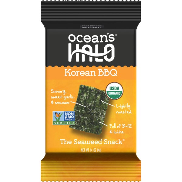 Ocean's Halo Aperitivos de algas marinas (1 caja de 12 unidades) barbacoa coreana