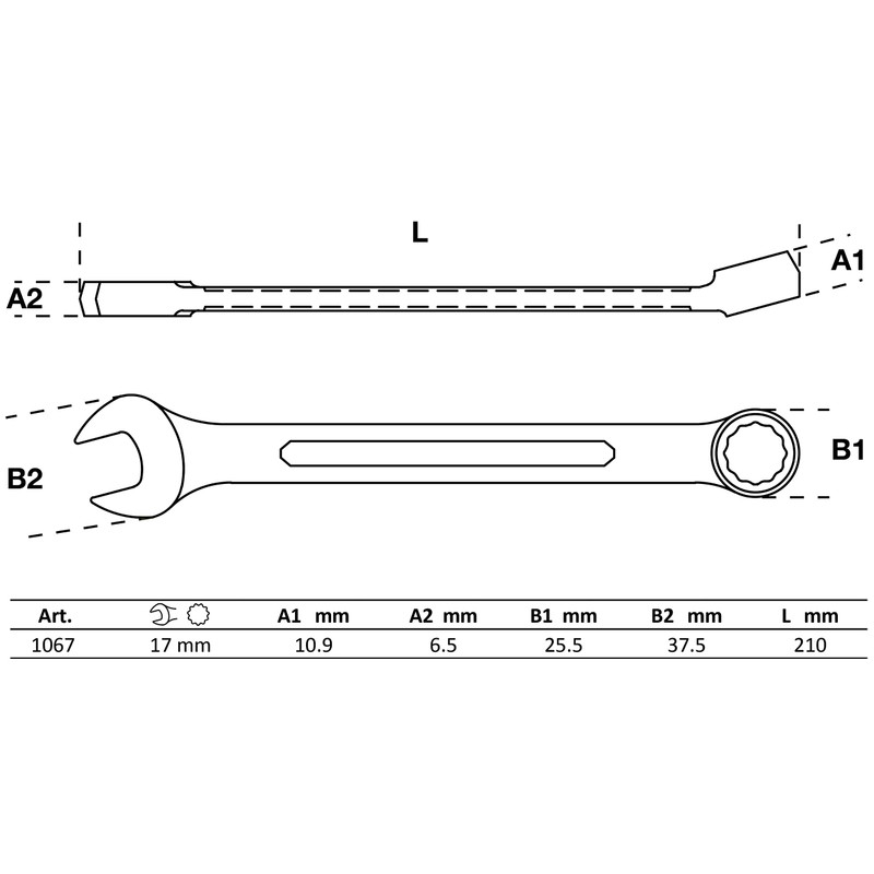 BGS 1067 Open-End Ring Spanner, Size 17 mm, DIN3113-A, Combination